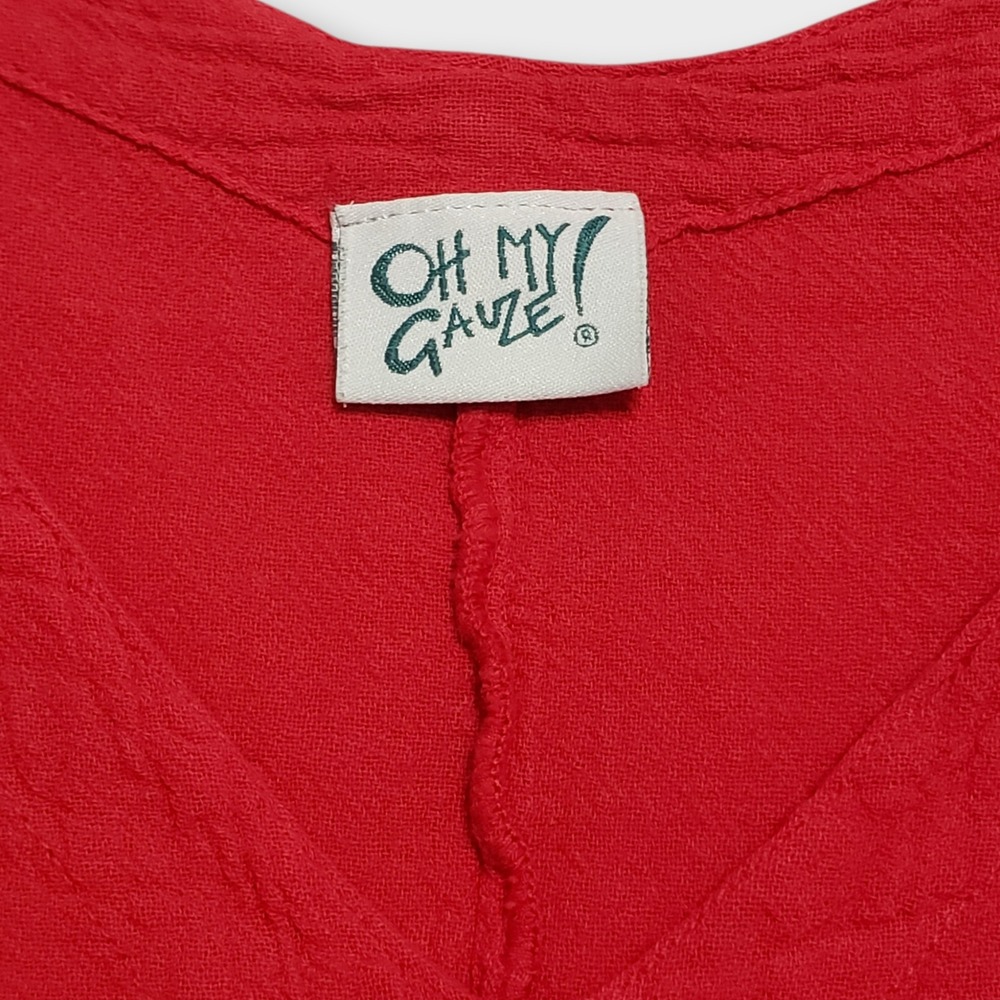 Oh My Gauze Red Artsy 100% Cotton Asymmetric Tunic Top Size 2 L/XL Lagenlook - Picture 6 of 11